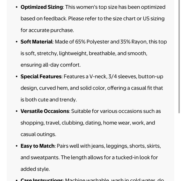 VDJ Autumn Button V-Neck 3/4 sleeve Soft Comfy Dressy Casual Top~Large~NEW - Picture 6 of 8